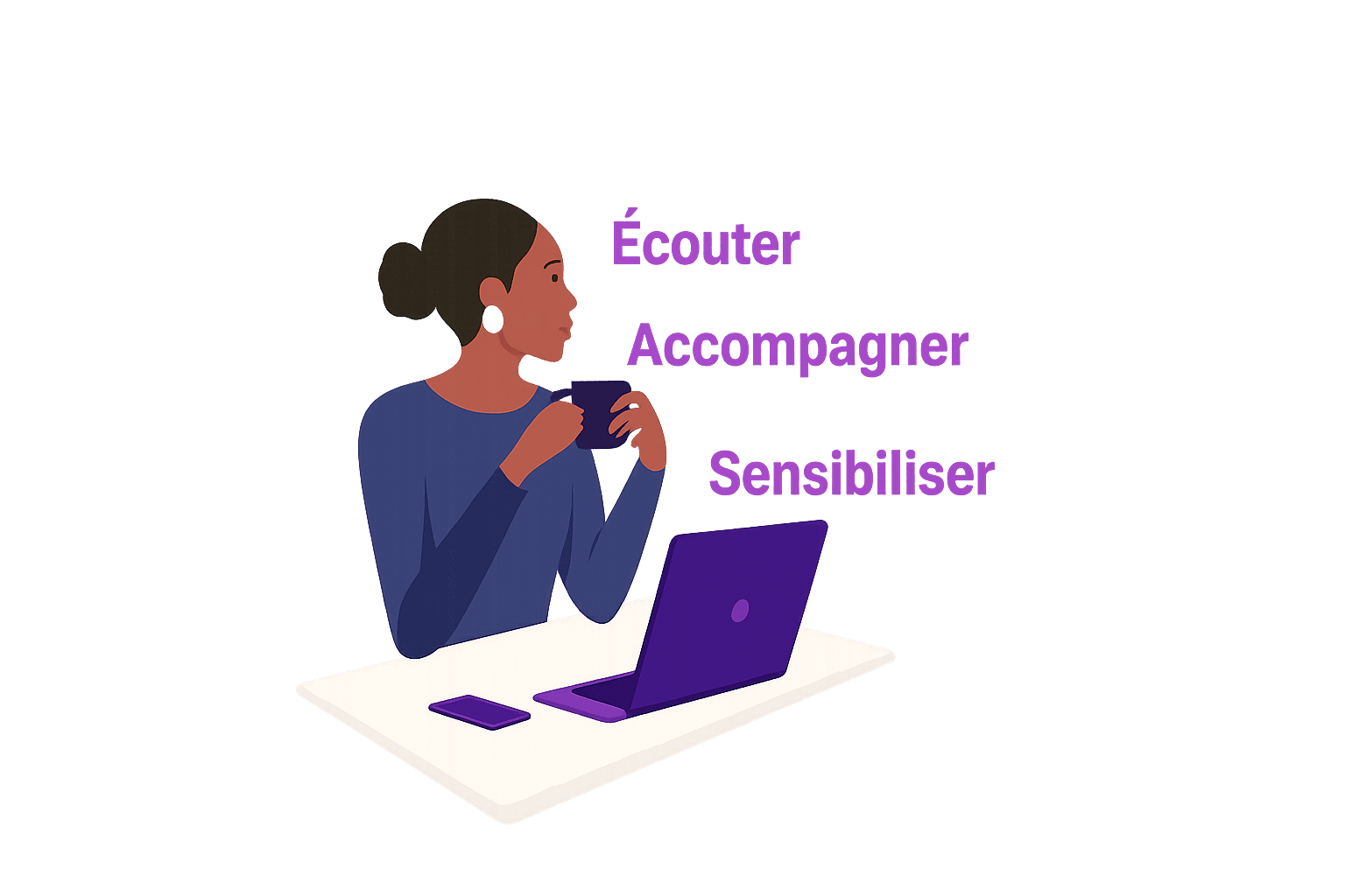 Écouter, accompagner et sensibiliser — nos 3 axes